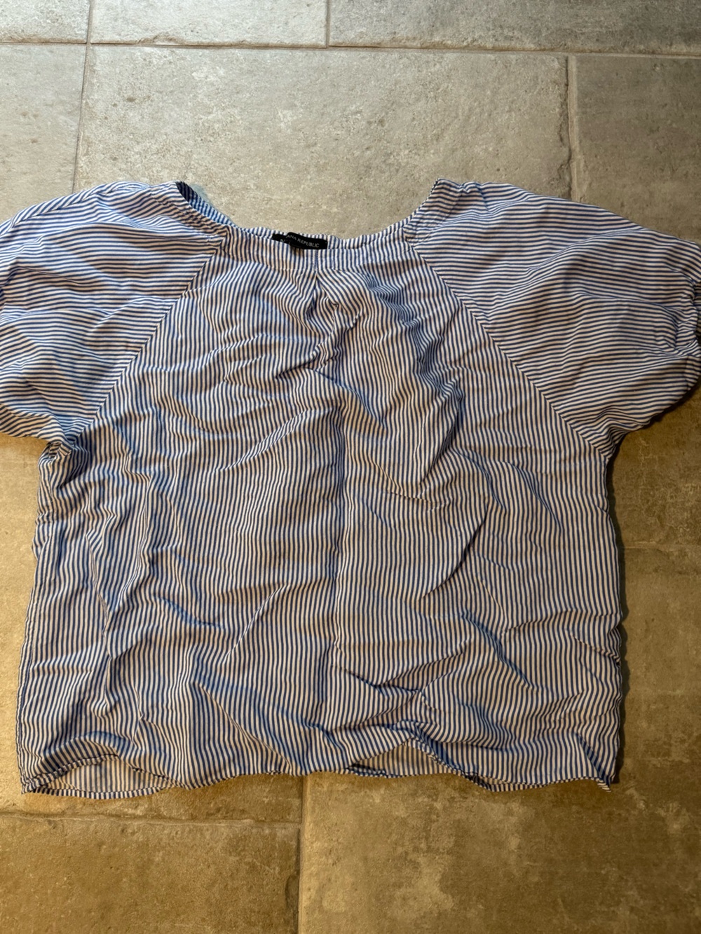 Banana Republic Blue and White Striped Short Sleeve Blouse